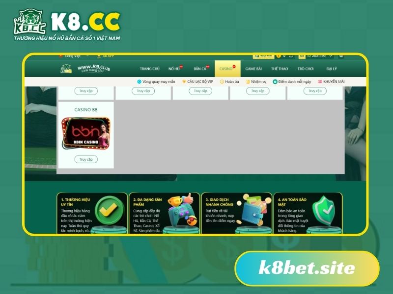 Casino của k8cc có đa dạng sảnh game uy tín và minh bạch